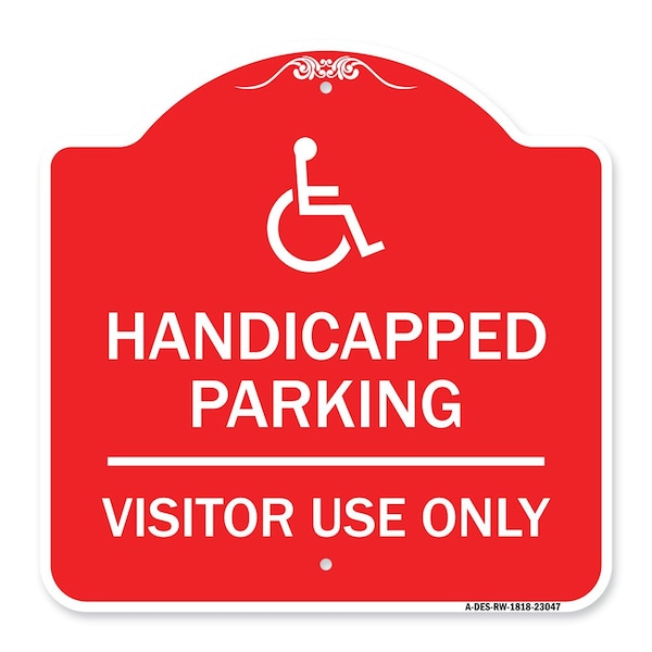 Reserved Parking Handicapped Parking Visitor Use Only with Graphic, Red & White, A-DES-RW-1818-23047